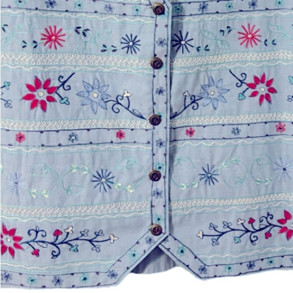 Vintage Embroidered Vest Chambray Denim Cottagecore Floral Koret Blue Size 1X - Picture 5 of 16